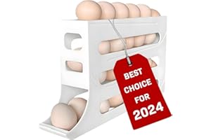 OARIIPS 4 Tier Egg Holder For Fridge, Egg Holder For Fridge, Egg Dispenser For Refrigerator Roll Down, Egg Rack Holders, Eggs Organizer For Refrigerator Suitable & Kitchen Egg Dispenser (White)
