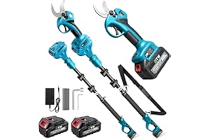 FAILENFEIVP Electric Pruning Shears with Pole 1.4-2.0 Cutting Diameter & 2-IN-1 Electric Pole Pruner,2PCS 21V 3.0Ah Batteries,Brushiless Motor,4 Modes Adjustable Branches Cutter for Flower, Tree Trimming(Blue)