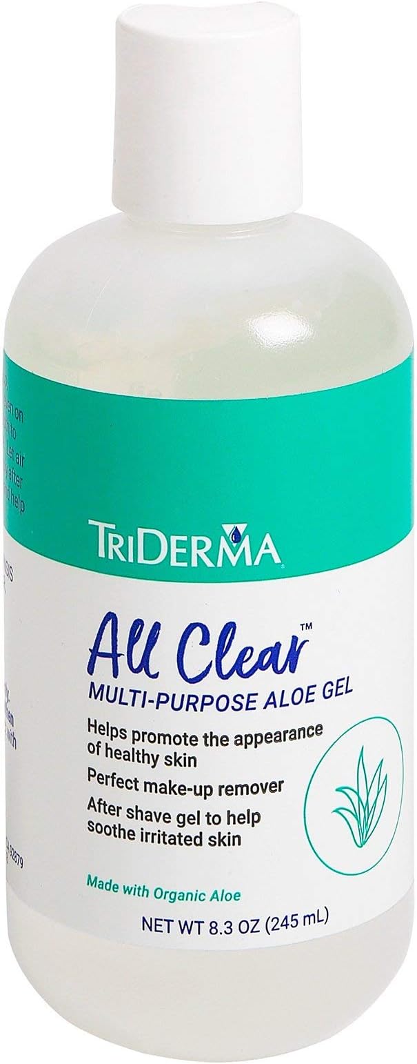 TriDermaAloe Vera Gel – All Clear for Sensitive Skin, Face & Body Moisturizer, Makeup Remover, Soothing After Shave Gel, Sunburn Relief – 8.3 oz
