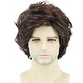 LeMarnia Men's Wigs 70's 80's TV Star Wigs for Men Dark Brown Natural Layered Hippie Wig Halloween Costume Cosplay Wig