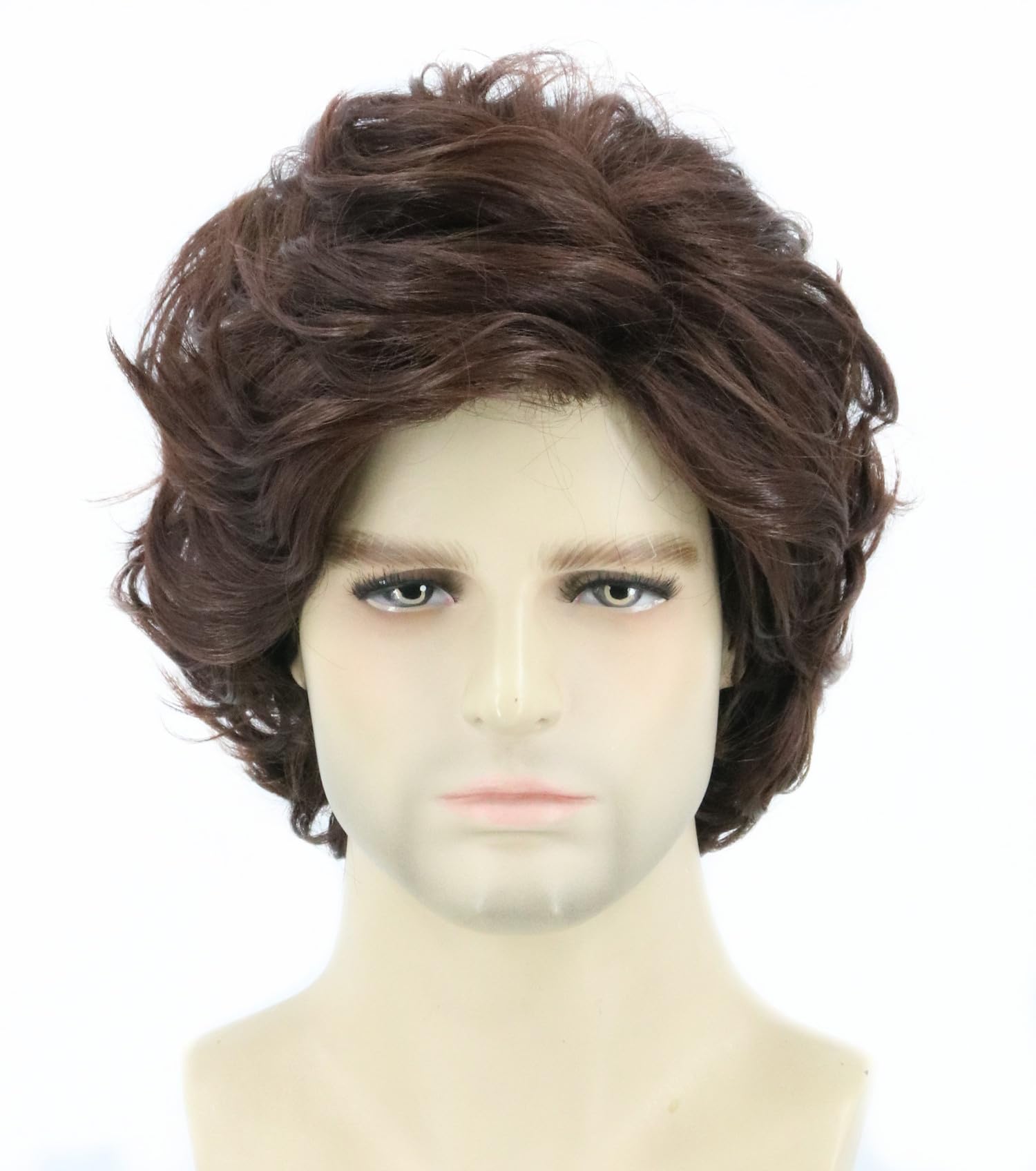 LeMarnia Men's Dark Brown Short Curly Wavy Layered Synthetic Wig Halloween Cosplay Wig — image 1