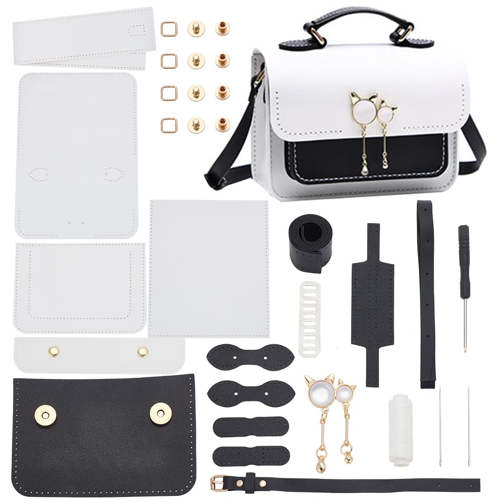 WADORN DIY PU Leather Shoulder Bag Making Kit, Handmade Sewing Crossbody Bag Making All Materials with Instruction Leather Craft Handbag Making Accessories DIY Handicraft Gift, 7.5x2.4x5.9 Inch, Black