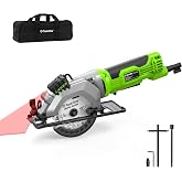TaskStar Mini Circular Saw with Laser Guide: 4.8A 4000RPM Compact Corded Power Cutter, 4-1/2 in Electric Hand Tool with Rip Fence, 3 Blades for Wood, Soft Metal, Tile, Plastic Cutting