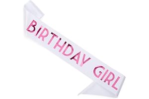 CORRURE 'Birthday Girl' Sash with Pink Foil - Soft Satin White Sash for Women - Happy Birthday Sash for Sweet 16, 18th 21st 25th 30th 40th 50th or Any Other Bday Party