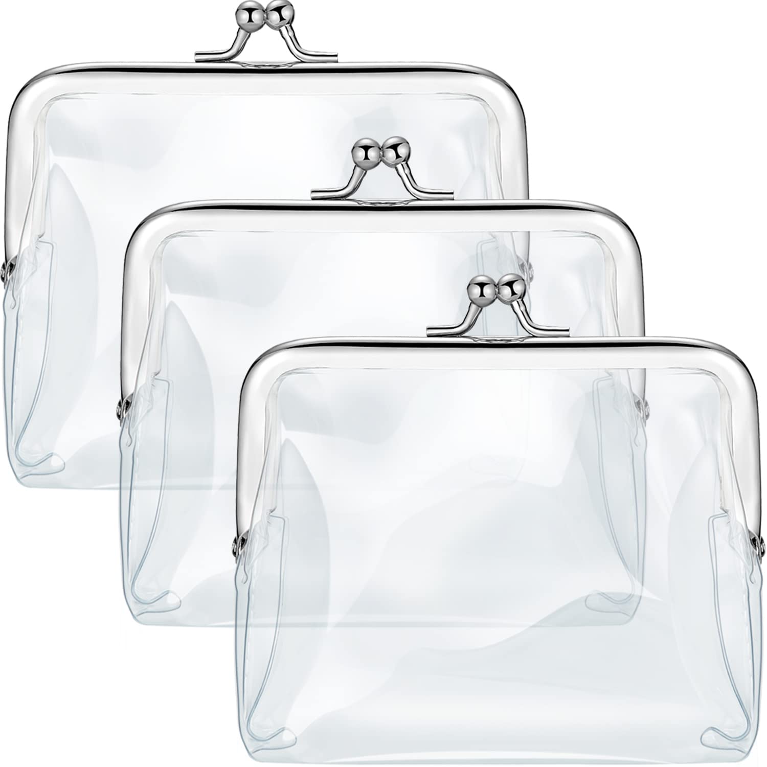 Photo 1 of 3 Pieces Clear Coin Purse Small Clear Wallet for Women Transparent Change Purse Kiss Lock Plastic PVC Coin Wallet