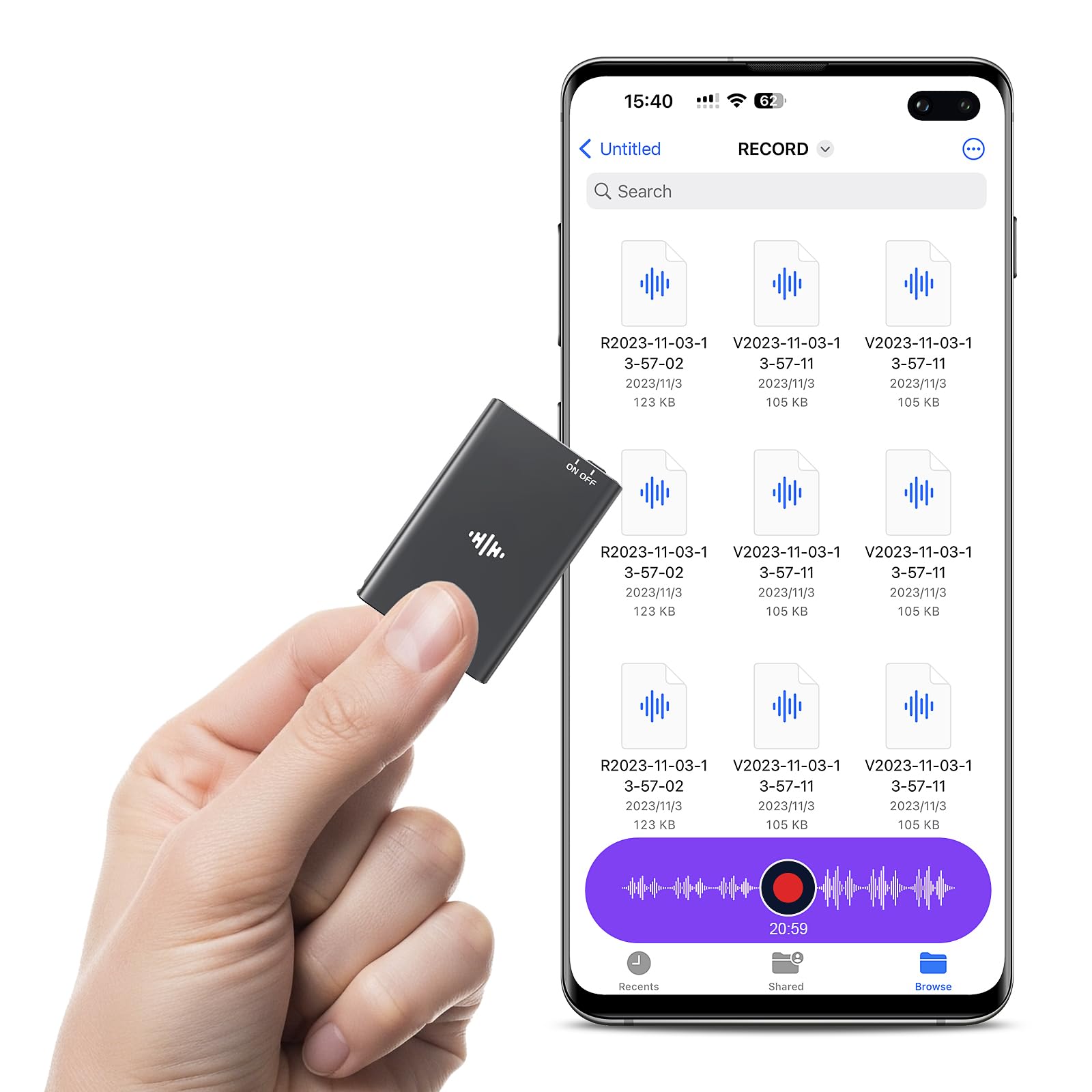 Photo 1 of 64GB Magnetic Voice Recorder - Lymorvex Voice Activated Recorder AI-Intelligent Noise Reduction, 4800 Hours Recording Device & USB-C Audio Recorder for Lectures, Meetings, Interviews