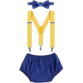 Baby Boys 1st 2nd Birthday Cake Smash Clothes Diaper Bow Tie Suspender 3PCS Outfit Set for Photography Party
