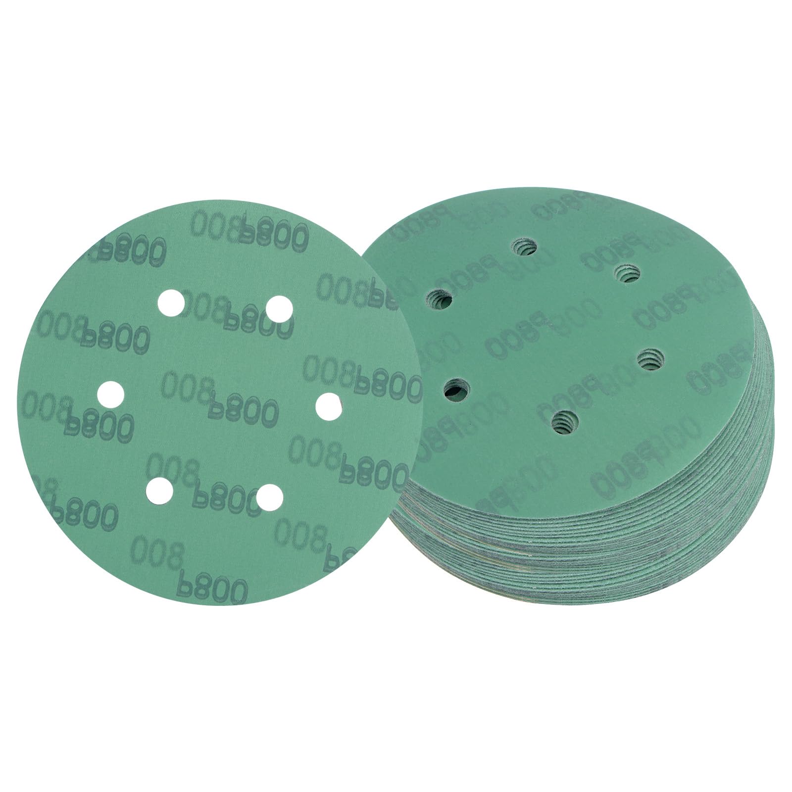 Kozelo 50pcs Green Film Sanding Discs - [6 Inch 800 Grits 6 Hole ] Round Aluminum Oxide Hook & Loop Wet Dry Sander Pads for Wood Metal Polishing Use| Zirconium Corundum Sandpaper