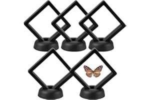 ENENES Coin Display Case, 5 PCS Square 3D Floating Frames Jewelry Display Case, Suspending Effect Holder for Displaying Perls Medals Specimens (5 PCS Black,Square)