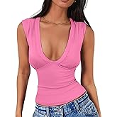 Skoinvb Womens Halter Deep V Neck Tank Tops Sleeveless Sexy Plunge Basic Summer Y2k Crop Top