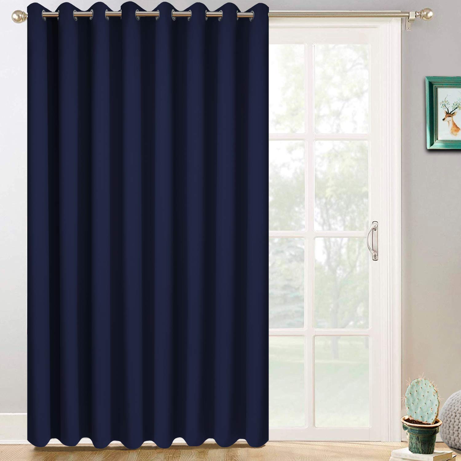 Photo 1 of Yakamok Room Darkening Extra Wide Blackout Curtains for Living Room, Sliding Glass Door Home Blackout Curtains for Villa/Hall(Navy Blue, 100 inches x 96 inches)