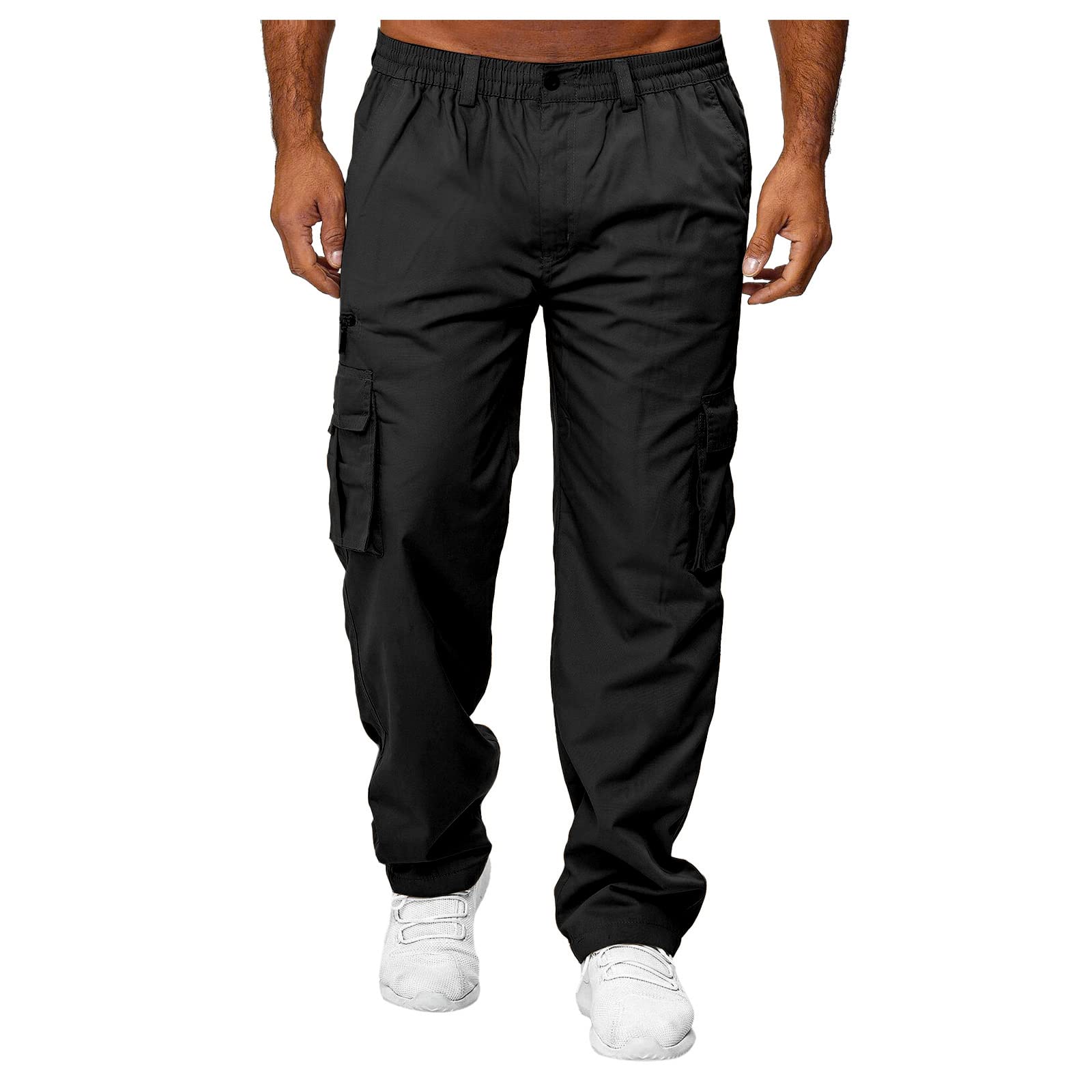 THWEI Mens Cargo Pants Casual Cotton Jogger Multi Pockets Outdoor Hiking Work Sweatpants
