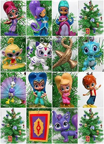 Christmas Tree Ornaments Shimmer and Shine 13 Piece Set Featuring Shimmer and Shine and Friends Characters - Around 2" to 3" Tall - Unique Shatterproof Plastic Design