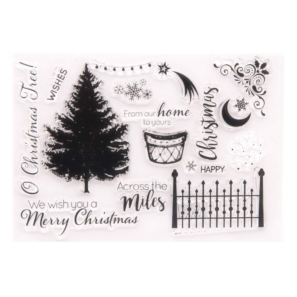 Merry Christmas Sentiment Snowflakes Christmas Tree Miles Rubber Stamps Clear Stamps for Christmas Card Making Decoration and DIY Scrapbooking Rubber Stamps for Crafts