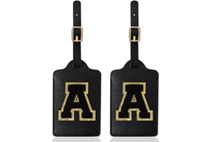 XSUIOY 2 Pack Personalized Initial Luggage Tags for Suitcases with Chenille Letter, Cute Letter Luggage Tags,Monogrammed Luggage Tags for Baggage Bag Travel Gifts for Women Kids Teens(Black_A)