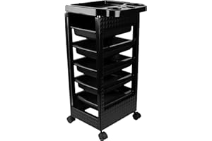 ROIXEEDS Salon Trolley Cart with Wheels & 5 Drawers, Salon Rolling Stations for Hair Stylist,Hairstylist for Beauty Tattoo Hairdressing Beauty Equipment, Black (T22-5DRAWER)