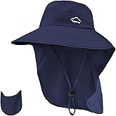Rosoz Sun Hat for Men Women with Neck Flap,Wide Brim UPF50+ Fishing Hat with Detachable Face Cover Outdoor Sun Protection Hat