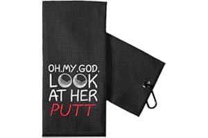 TOUNER Oh My God Look at Her Embroidered Golf Towels, Funny Pink Golf Towel Gifts for Aunt Girlfriend Women Wife Glof Lover (Black)