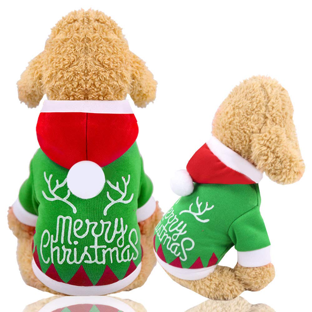 Abcsea Pet Christmas Costume, Christmas Pet Clothes, Elk pet clothes, Santa Claus Pet Costume, Pet Christmas Clothes, Dog Clothes, Green - S
