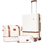 Voytra 3-Piece 20 Inch Carry On Luggage Set, Durable Hardshell Spinner Wheel Suitcase with TSA Lock, Lightweight PC+ABS for Family Vacation Business Travel Airline Approved, Beige