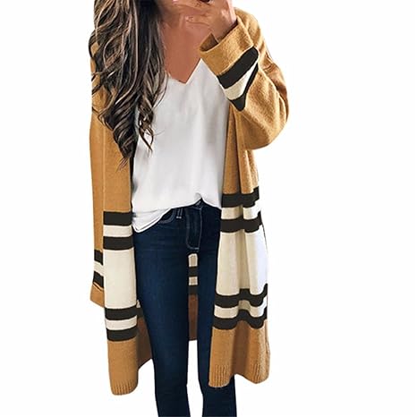 Yuan Damen Maxi Offene Langarm Strickjacke Cardigan Strickweste Lang Outwear Tops Strickmantel