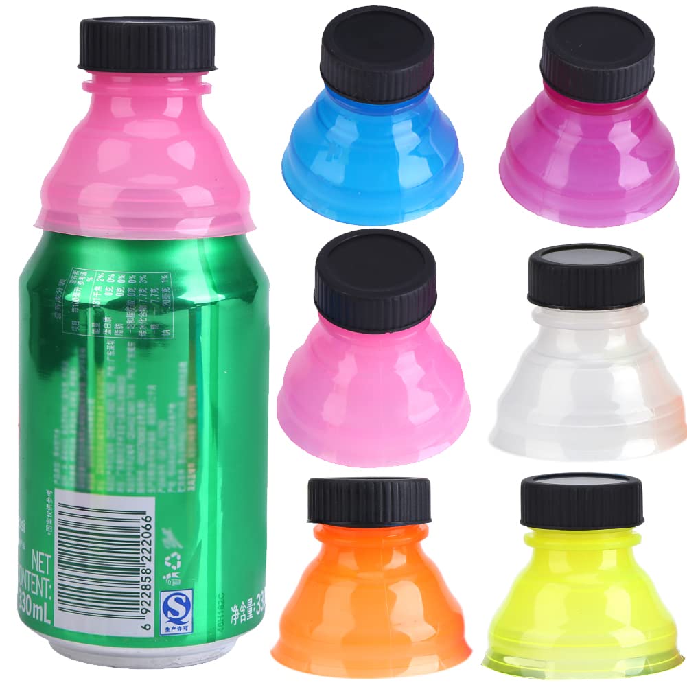 6Pcs Soda Can Lids, Reusable Fizz Lids Spill-Proof Bottle Tops Snap on Pop Can Bottle Caps Plastic Bottle Lid Caps for Coke Beer Energy Drinks Carbonated Drinks Lids