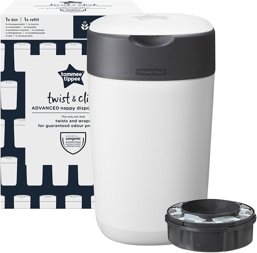 Tommee Tippee Twist and Click Nappy Bin White with Refill Cassette