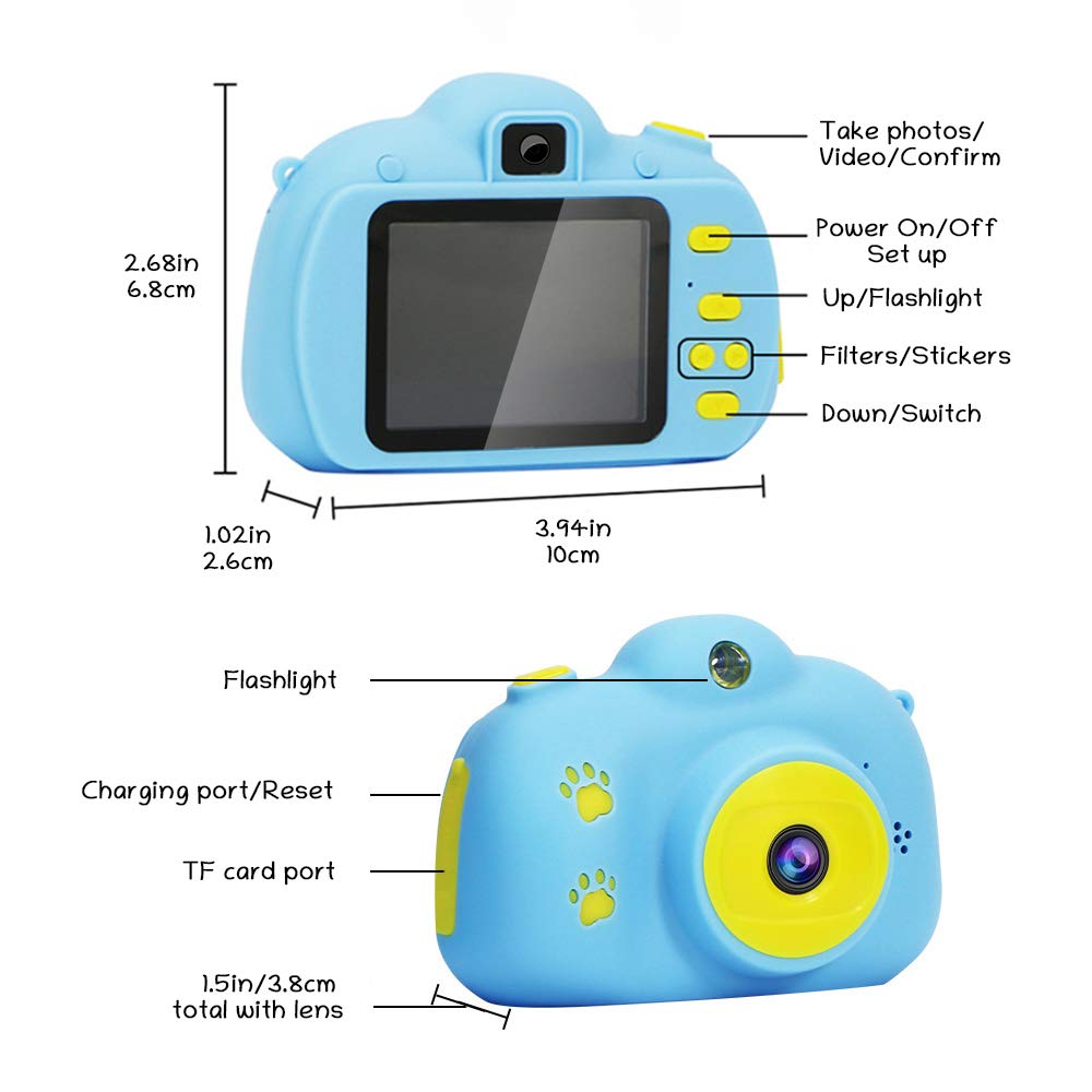 Kids Camera, Digital Camera for Kids 3-10 Years Old with 8.0MP 1080P 2.0 Inches IPS Screen, No Peculiar Smell, Shockproof and Rechargeable Kids Video Camera for Girls Boys (16GB TF Card Included)