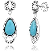 Teardrop Turquoise Stud Earrings for Women - 925 Sterling Silver Boho Turquoise Earrings Western Turquoises Stud Earring Vintage Turquoises Jewelry Gifts