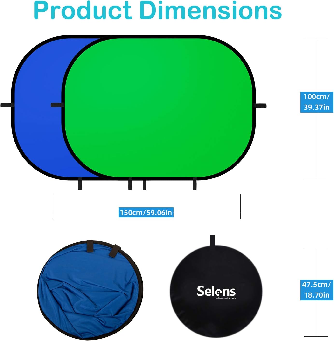 Selens Green Screen Blue Photography Backdrop Background Self Tape Chromakey Pop Up 100x150cm Collapsible Muslin for YouTube Live Streaming Game Video Photo Studio Portrait Interview with Carry Bag - Image 4