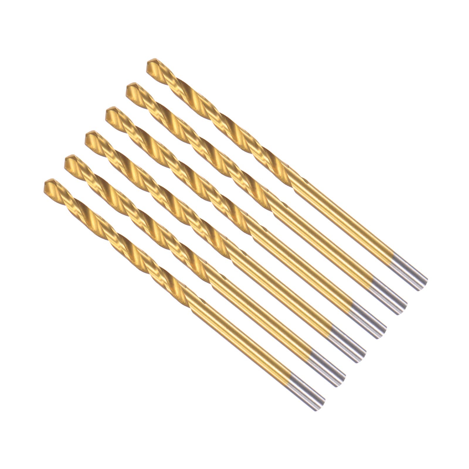 CoCud Twist Drill Bits, 2.7mm Drilling Diameter, Titanium Coated High Speed Steel 6542 Straight Round Shank - (Applications: for Stainless Steel Alloy Metal), 6-Pieces