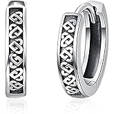 KINGWHYTE 925 Sterling Silver Celtic Knot Earrings for Men Celtic Hoop Earrings Small Huggie for Women, Good Luck Jewelry Black Earrings Sleeper Earrings Halloween Gifts