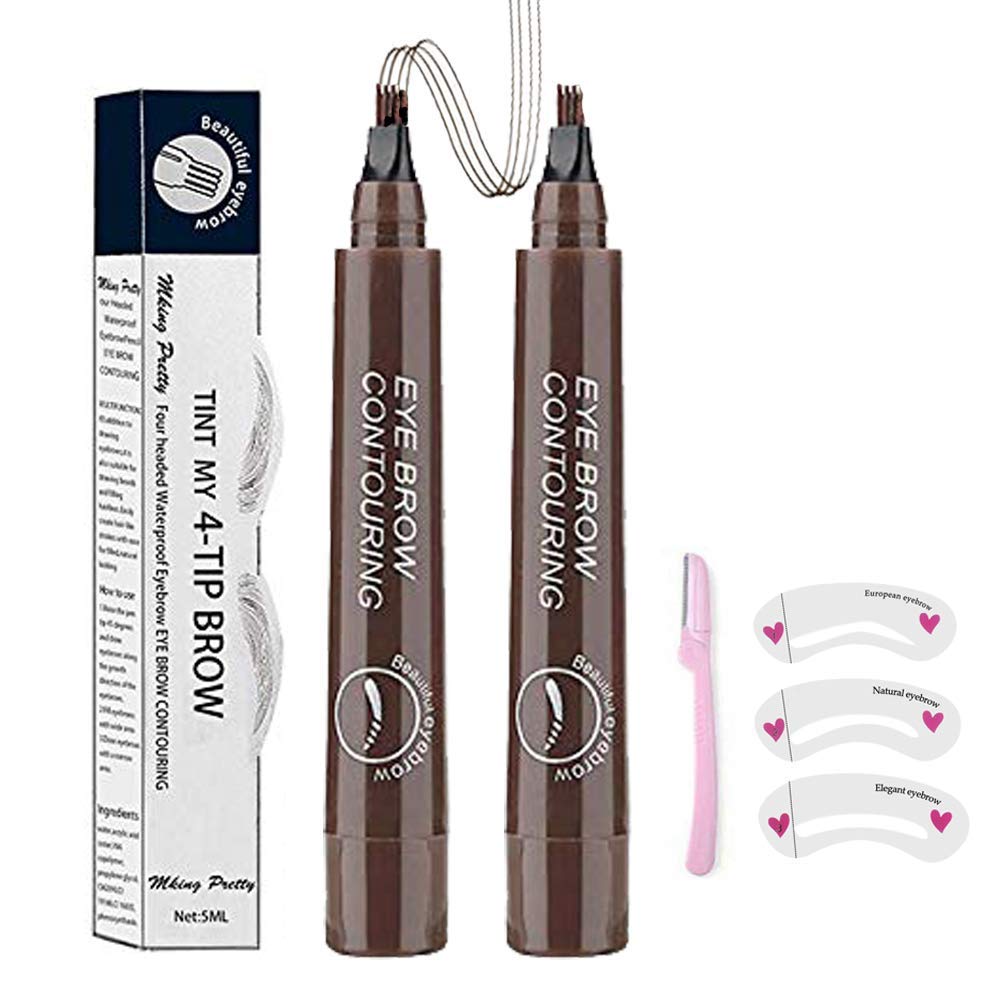 Eyebrow Pen, Eyebrow Pen 4 Points Eyebrow Pencil, Creates Lasting MakeUp Professional Natural Looking Eyebrows, Cover Sparse Areas, Daily Waterproof Eyebrow with Gift