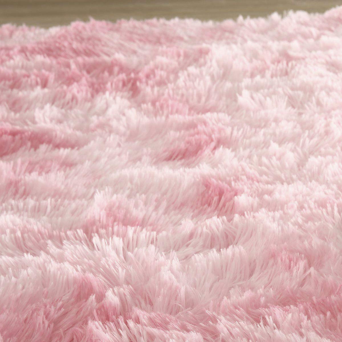 PAGISOFE Shaggy Colored Fluffy Area Rugs Carpets for Baby Nursery Teens Girls Rooms 4x5.3 Feet Plush Fuzzy Patterned Shag Rugs for Kids Bedrooms Home Room Floor Accent Decor Fur Rug (Pink and White)