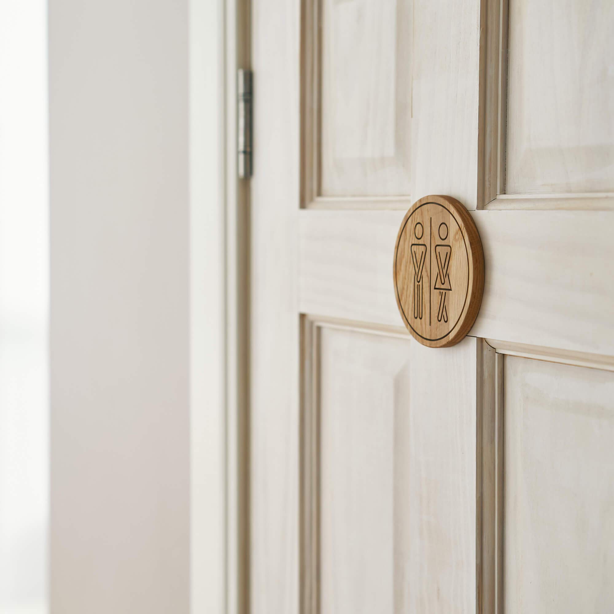 DABA Rustic Oak Restroom Sign (Natural, Funny)