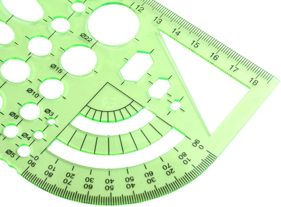 BronaGrand 2pcs Measuring Templates Geometric Rulers for Office and School, Clear Green Color Plastic : Office Products