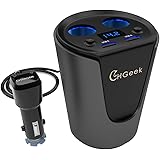 Car Cup Charger, CHGeek USB Car Charger 12V/24V Multi Function Car Power Adapter with Dual USB Ports 3.1A + 2-Socket Cigarette Lighter Splitter for iPhone iPad, Android Samsung, GPS, Dashcam - Black