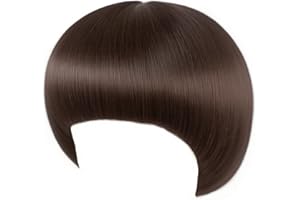 ANOGOL Hair Cap + Short Dark Brown Bowl Cut Wig Brown Mushroom Wigs with Bangs for Men Women Disco Funny 60s Wigs for Movie Halloween Cosplay Costume Party