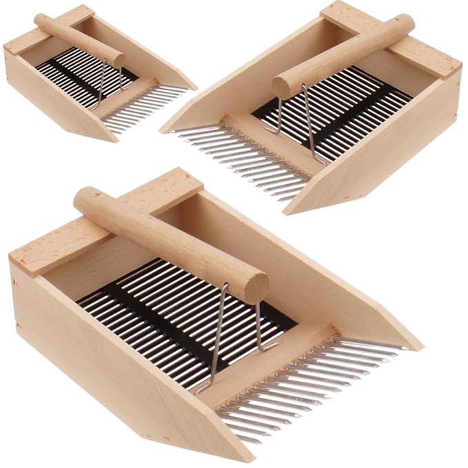 PROHEIM 3X Beerenpflücker Beeren Rechen aus Metall Beerenkamm aus stabilen & massiven Buchenholz