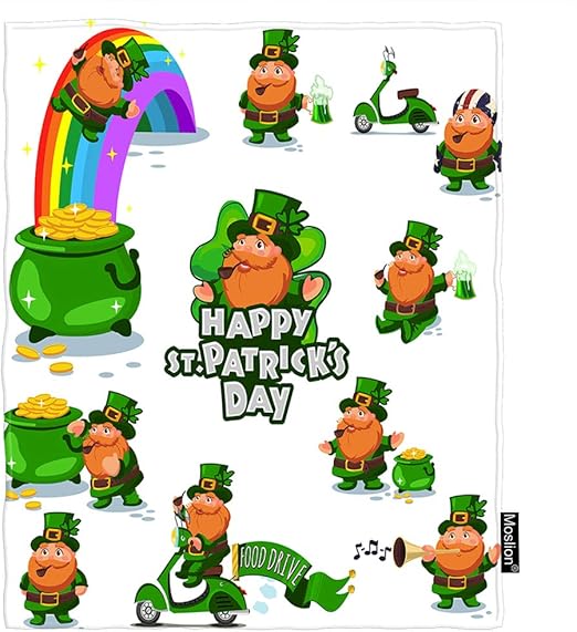 Amazon Com Moslion Shamrock Throw Blanket Spring St Patrick S Day Cartoon Leprechauns Leaf Gold Coin Rainbow Blanket Home Decorative Flannel Warm Travel Blankets 30x40 Inch For Pet Dog Cat Home Kitchen