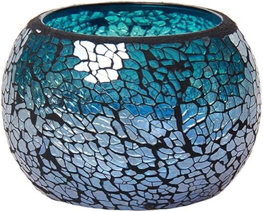 Amazon Com Shiyacraft Mosaic Glass Candle Holder Christmas Candles Gift Round Dark Blue Home Kitchen
