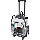 COVAX Rolling Clear Backpack, Heavy Duty See Through Bookbag, Transparent PVC Cold-resistant Backpack with Wheels (Black)