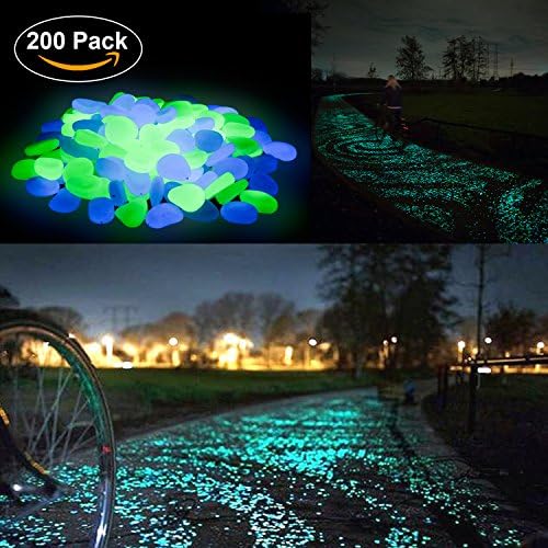 PROMENE 200pcs Glow in the Dark Garden Pebbles, Green and Blue for Walkway Yard and Decor DIY Decorative Gravel Stones (200PCS)
