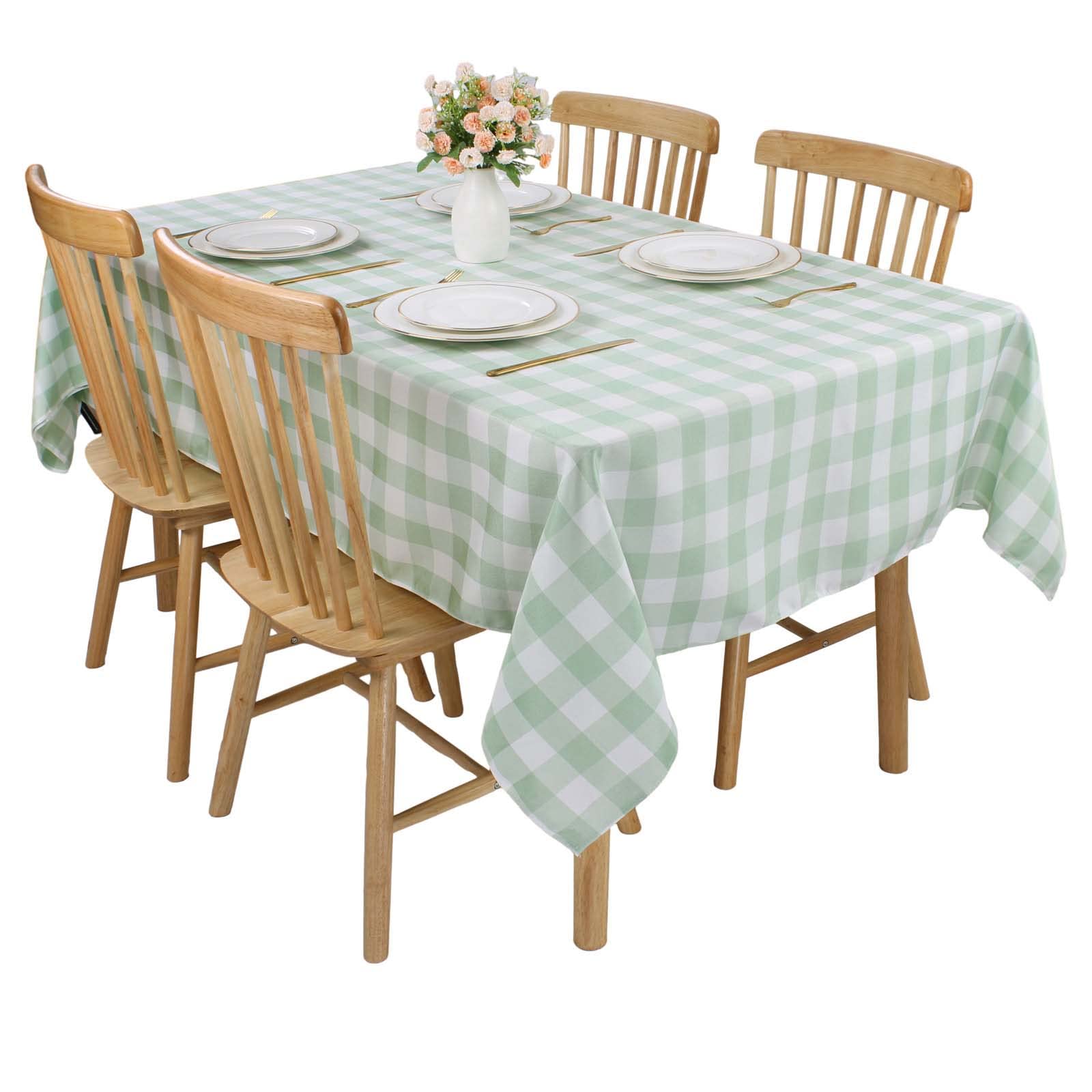 Kesfey Light Green Gingham Tablecloths Polyester 140x200cm Rectangle Checkered Tablecloth Plaid Table Cloth Wipe Clean Waterproof Wrinkle Free for Dinning Outdoor Restaurant Party Buffet Decoration