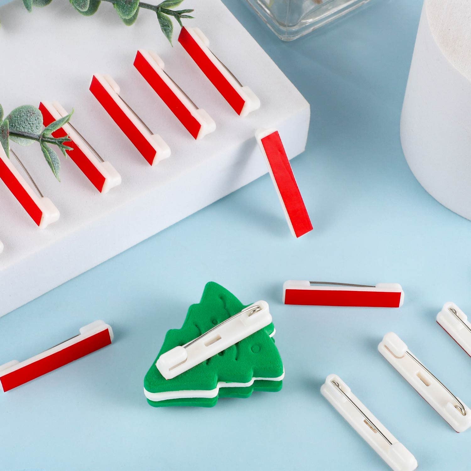 Pengxiaomei 100pcs White Plastic Basic Safety Bar Pins, 1.46 Inch, Adhesive Name Tag Pins for ID Badges