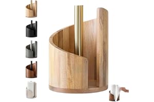 Mountain Paper Towel Holder Countertop with Mango Wood Round Base and Iron Holder, Wood Paper Towel Holders Countertop, Effor