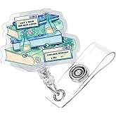 Funny Book Lover Retractable Badge Reel, Pink Glitter Acrylic Badge Reel with Alligator Clip, Cute Bookish Gifts for Reader Writer Teacher Student