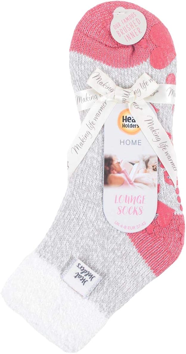 HEAT HOLDERS - Ladies Feather Top Fluffy Low Cut Non Slip Thermal Lounge Bed Socks with Grips (4-8 uk, Light Grey (L Feather)) - Image 3