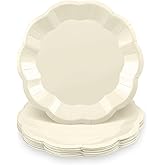 NatNarr 30 Pcs Paper Plates 7 In Ivory Party Plates Scalloped Paper Plate Cute Disposable Cake Plate for Baby Shower, Bridal Shower, Birthday, Wedding