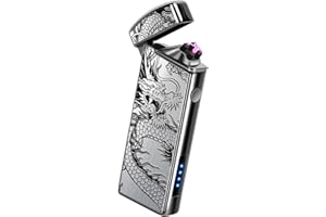 LcFun Electric USB Rechargeable Lighter, Windproof Plasma Dual Arc Lighter with LED Battery Indication, Electronic Flameless Cool Lighters Gifts for Men Fathers Husband (Black Dragon)